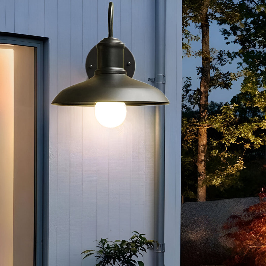 Applique murale extérieure industrielle en fer noir 37 cm avec LED pour éclairage façade jardin terrasse moderne | Koossa