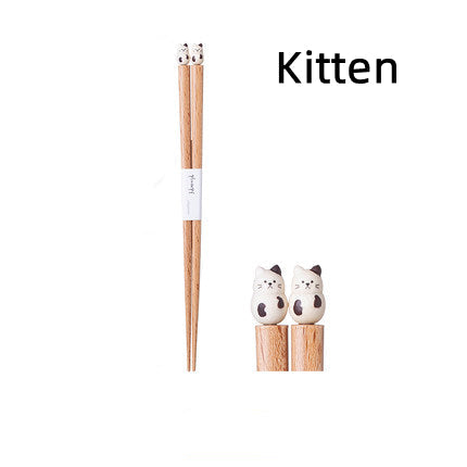 Kids Training Chopsticks with Animal Toppers, Wooden Easy-Grip Learning Utensils for Toddlers, Shiba Inu, Bunny, Bear, Kitten | Lonoma