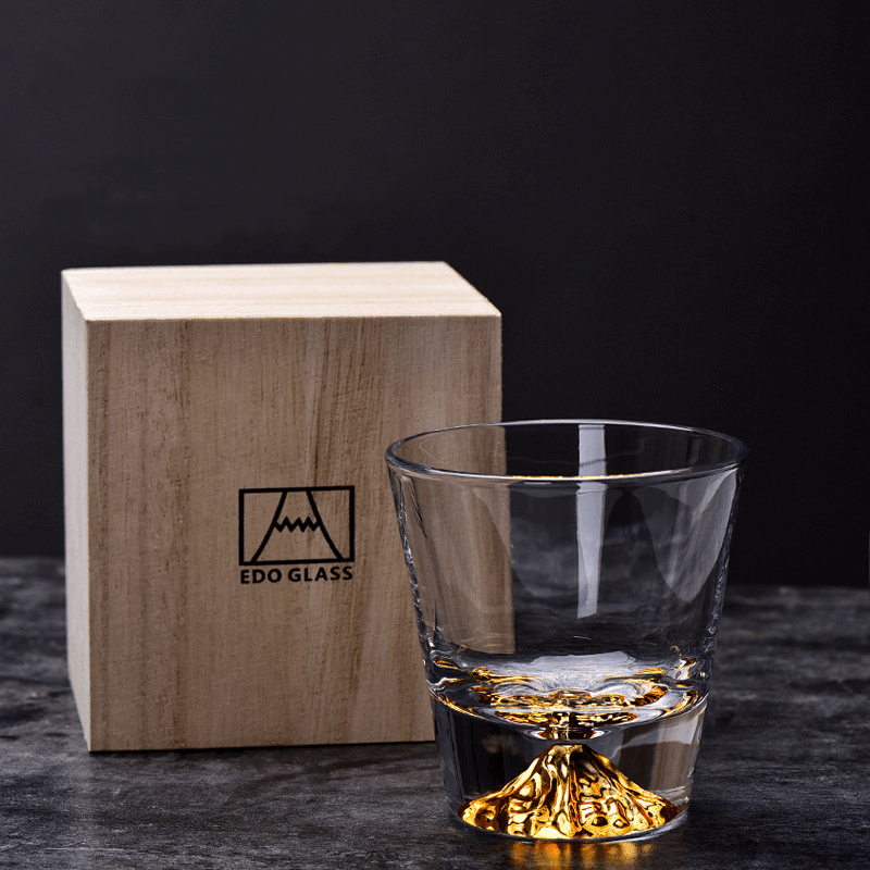 Verre à Whisky Edo Kiriko Cristal Japonais Taillé Main Coffret Bois Authentique Artisanat Traditionnel | Koossa