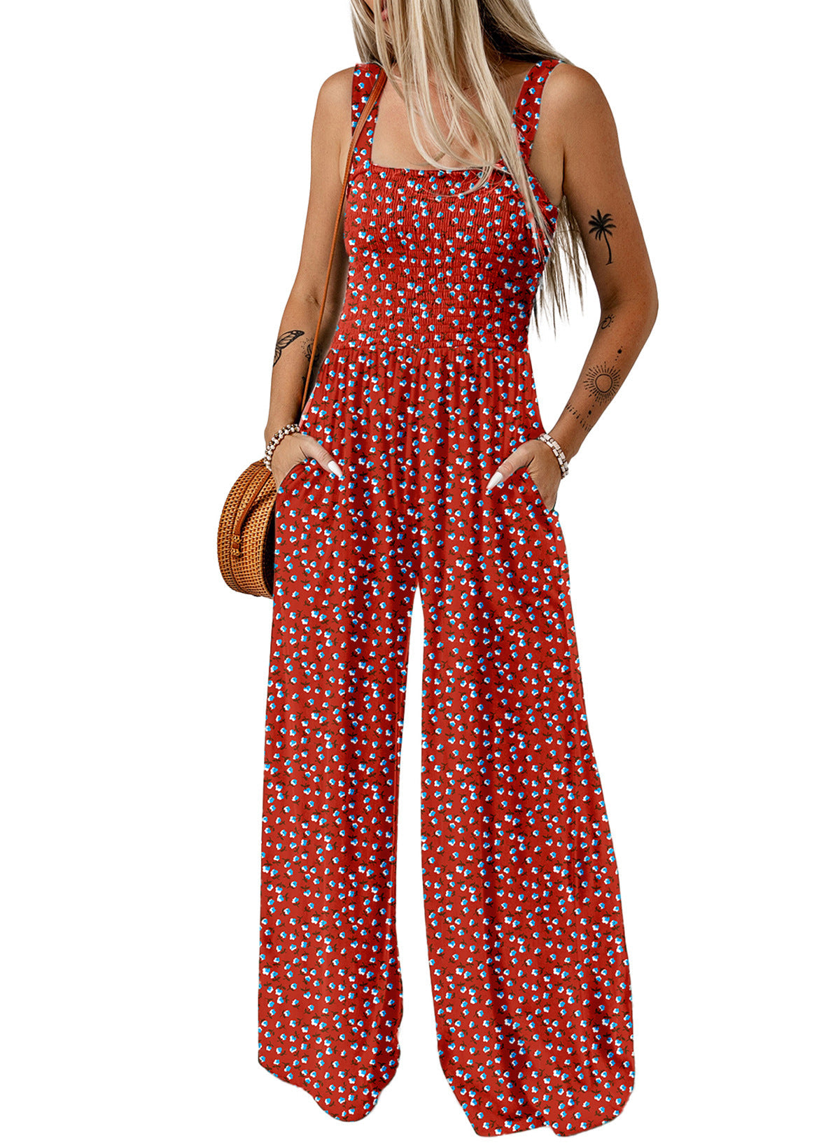Women's Wide-Leg Floral Jumpsuit in Flowing Silhouette for Garden Parties and Spring Gatherings | Koossa