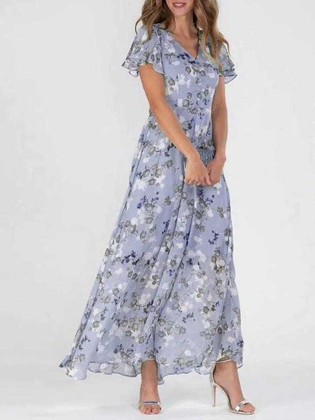 Sleeveless Floral Maxi Dress in Summer Hues for Garden Parties and Weddings | Elegant Flowing Print Dress for Special Occasions | Koossa