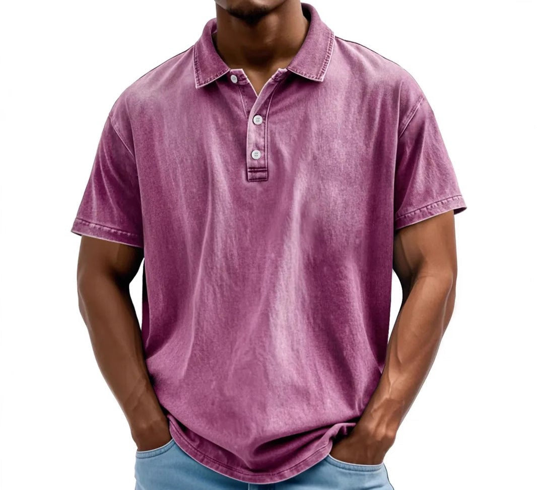 Men's Washed Cotton Polo Shirt in Classic Colours | Vintage-Inspired Relaxed Fit Short Sleeve Top | Smart Casual Weekend Wear | Koossa