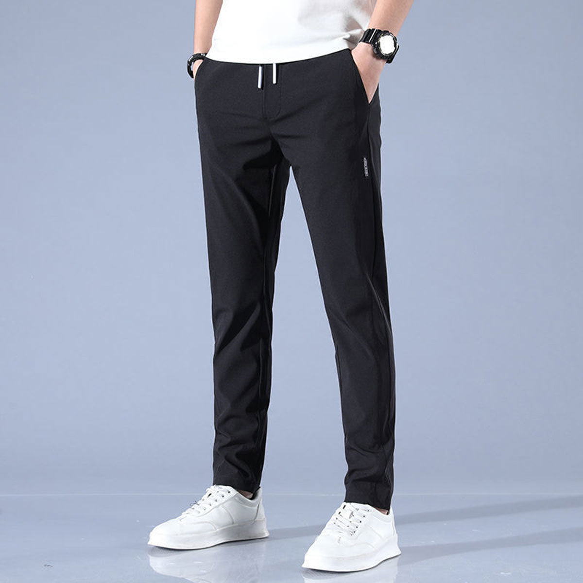 Men's Drawstring Trousers — Tapered Leg Casual Trousers with Side Pockets for Everyday Comfort | Koossa