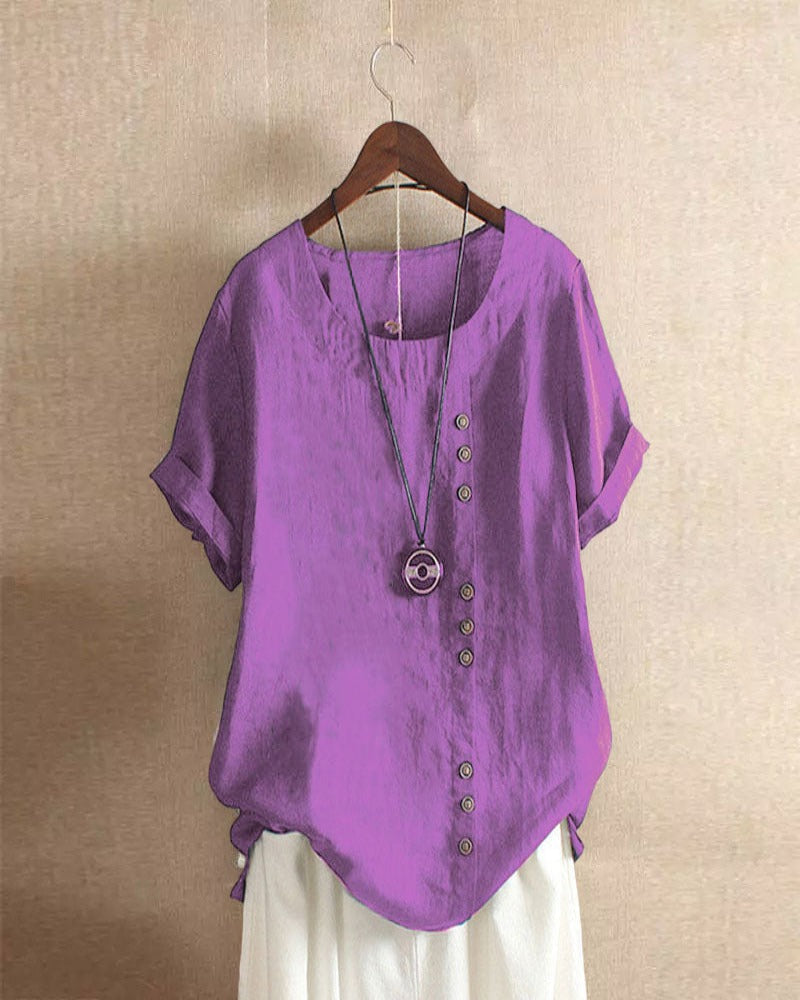 Women's Round Neck Short Sleeve Blouse in Nine Versatile Colours – Effortless Style for Work and Leisure | Koossa