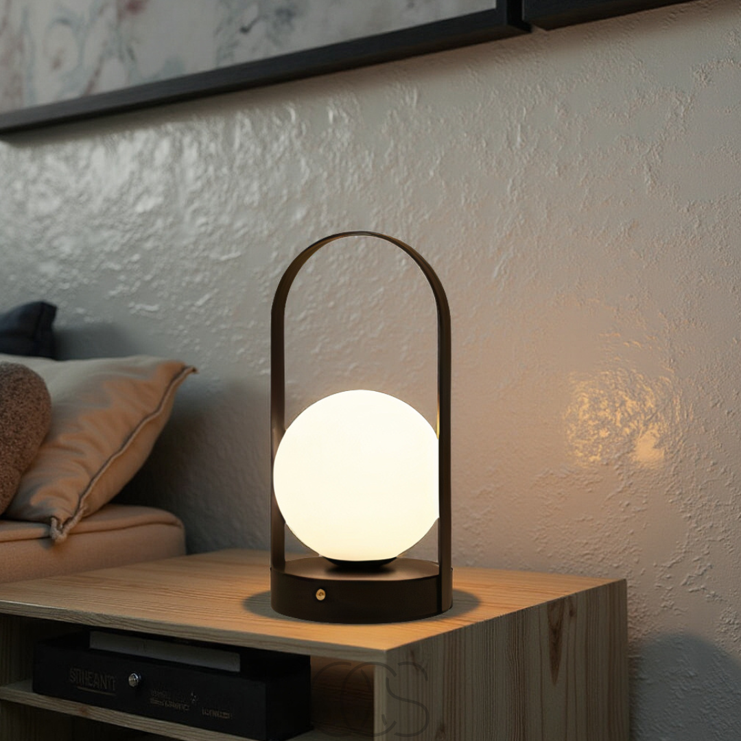 Lampe à poser sans fil sphérique LED tactile dimable rechargeable intérieur extérieur design moderne métal Noir | Koossa