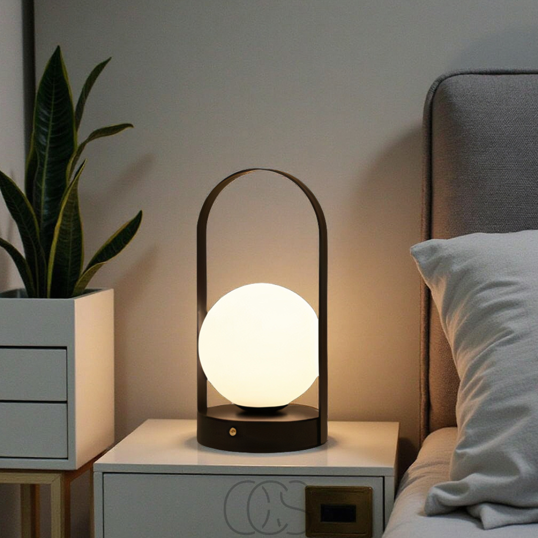Lampe à poser sans fil sphérique LED tactile dimable rechargeable intérieur extérieur design moderne métal Noir | Koossa