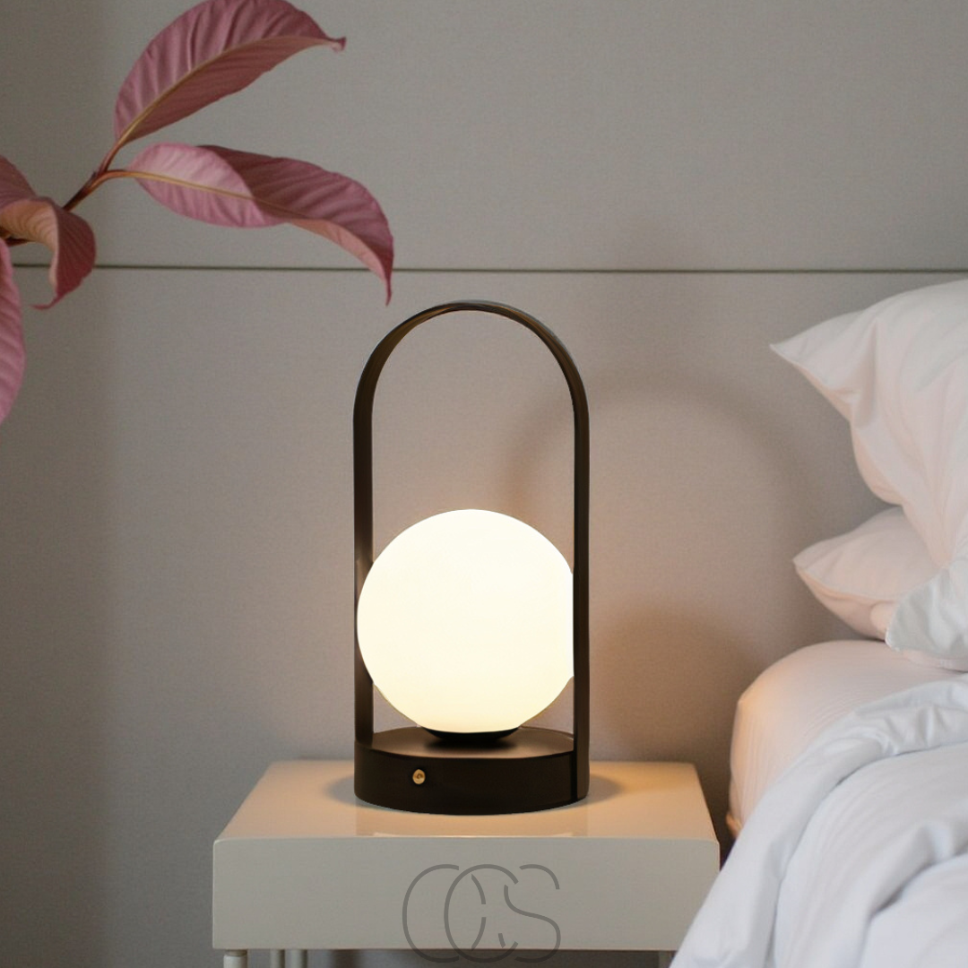 Lampe à poser sans fil sphérique LED tactile dimable rechargeable intérieur extérieur design moderne métal Noir | Koossa