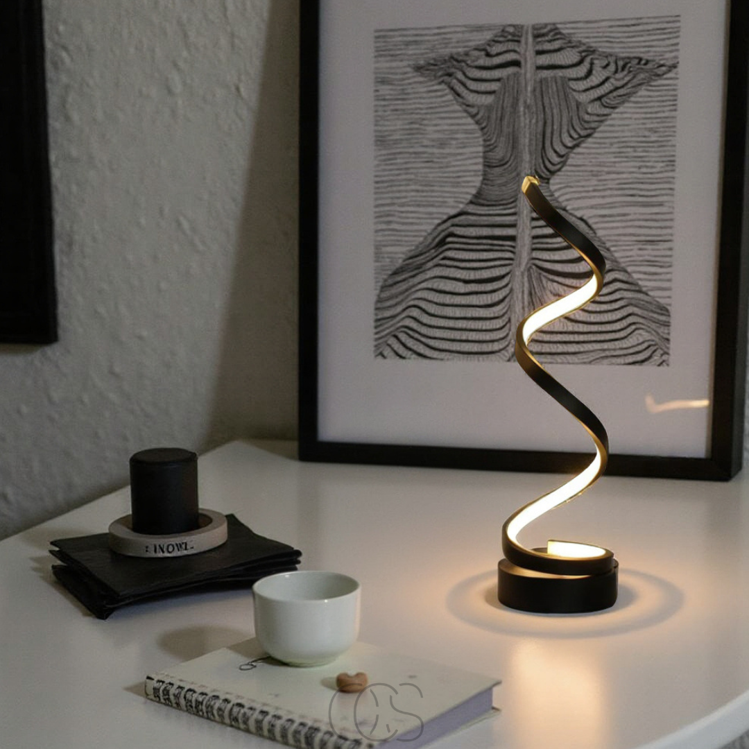 Lampe à poser spirale LED réglable 3 températures lumineuses blanc chaud naturel froid aluminium design salon bureau | Koossa