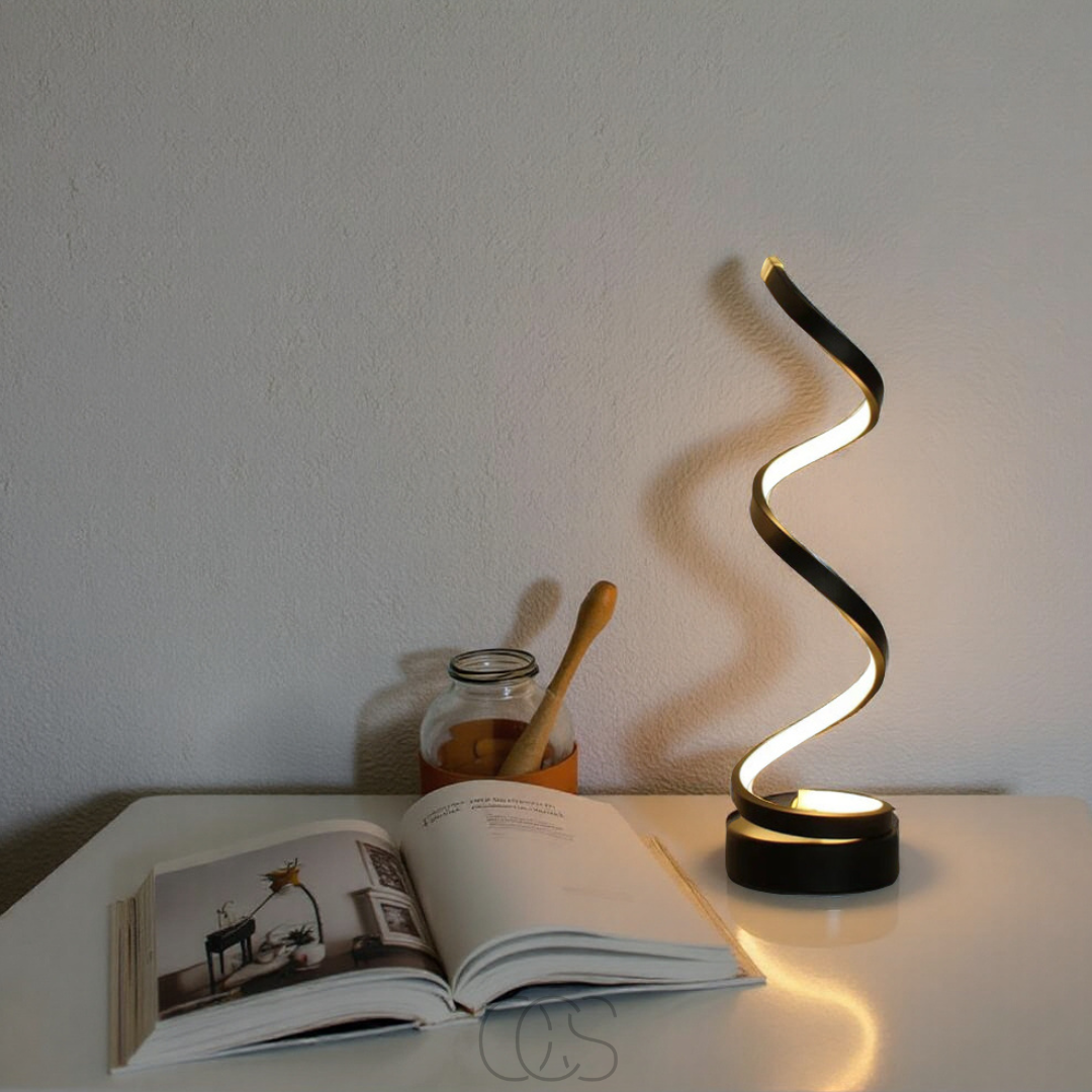 Lampe à poser spirale LED réglable 3 températures lumineuses blanc chaud naturel froid aluminium design salon bureau | Koossa