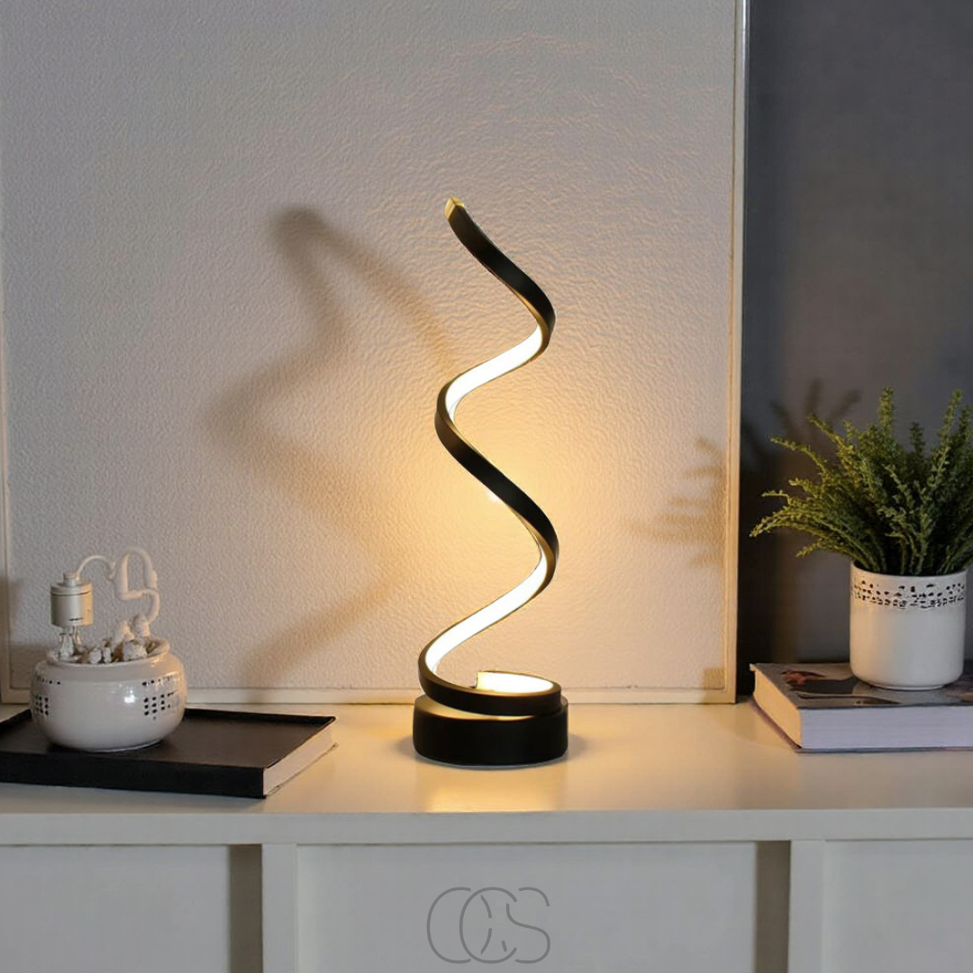 Lampe à poser spirale LED réglable 3 températures lumineuses blanc chaud naturel froid aluminium design salon bureau | Koossa