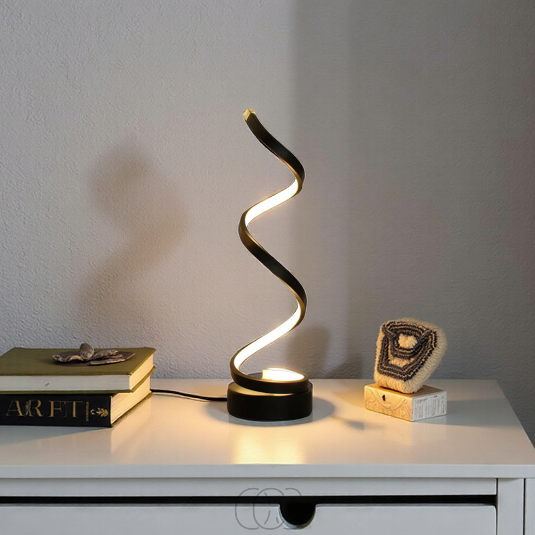 Lampe à poser spirale LED réglable 3 températures lumineuses blanc chaud naturel froid aluminium design salon bureau | Koossa