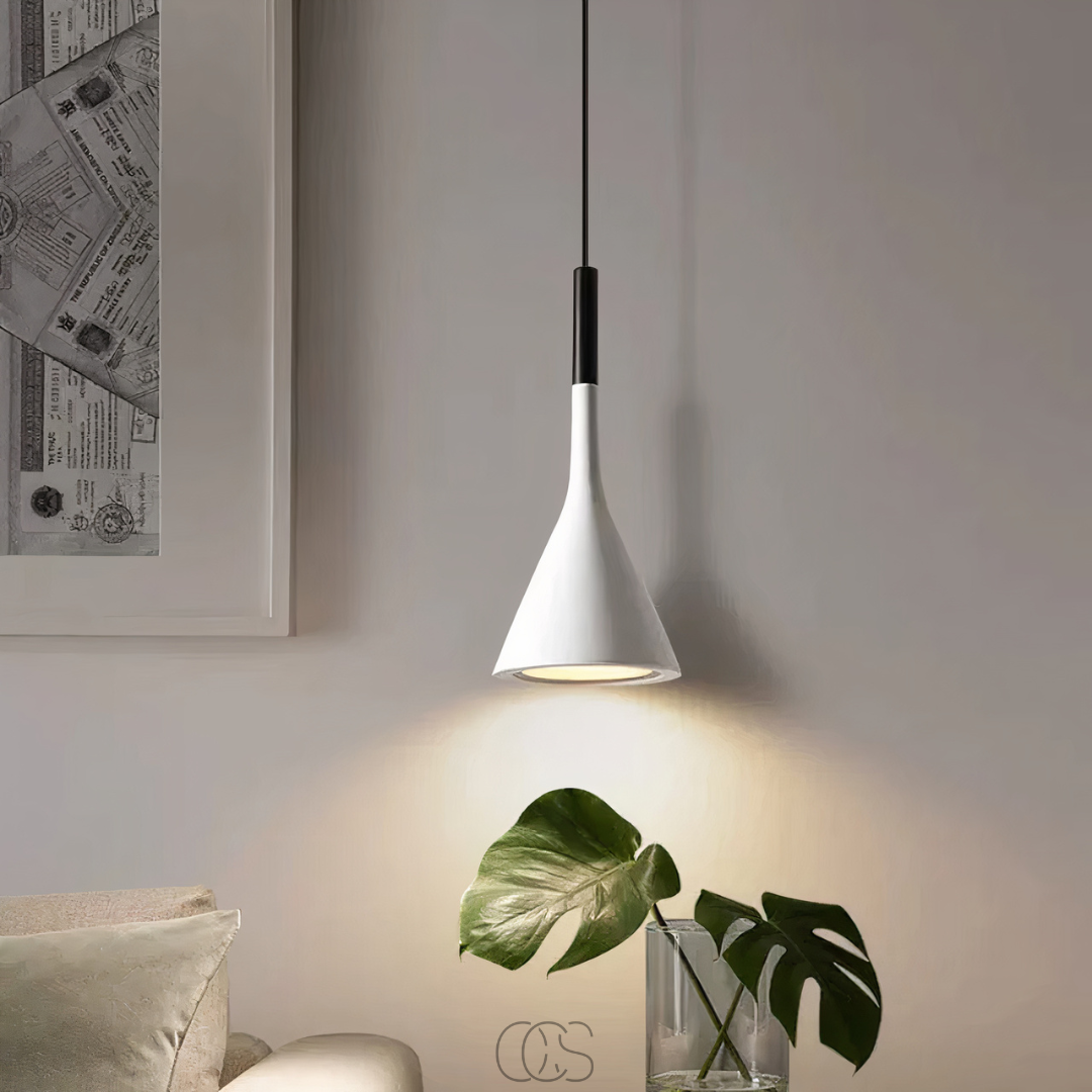 Suspension nordique intemporelle fer et aluminium E27 blanche ou noire éclairage ambiance pour salon chambre | Koossa
