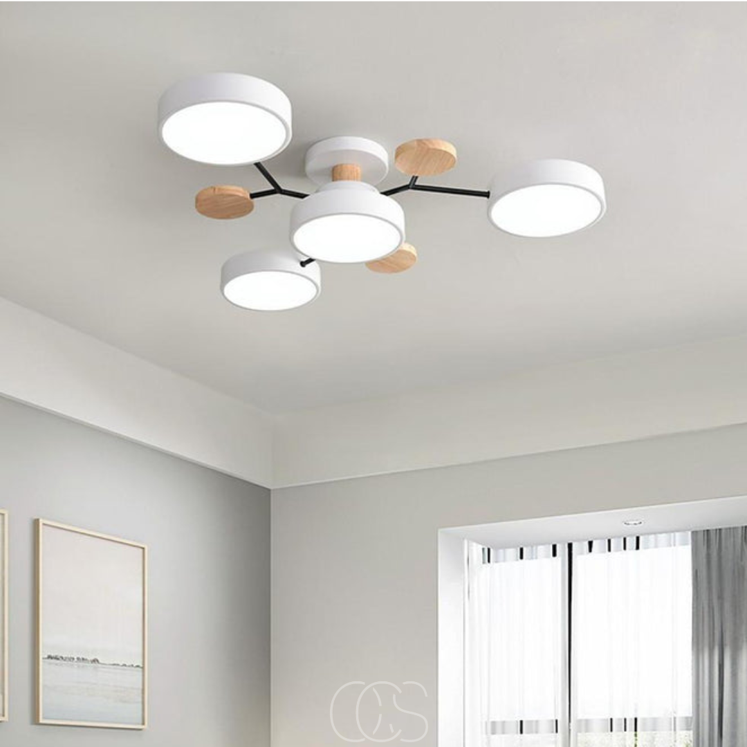 Plafonnier LED rond en métal blanc avec 4 à 6 spots orientables pour salon séjour chambre style moderne | Koossa