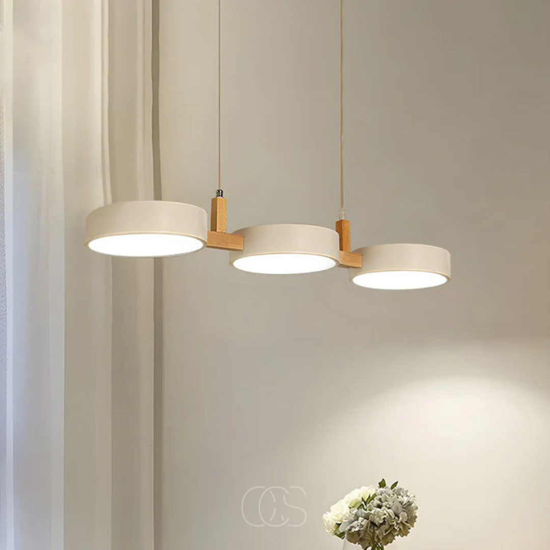 Suspension ronde LED bois et métal 77 cm style macaron ambiance douce eetkamer woonkamer keuken slaapkamer | Koossa