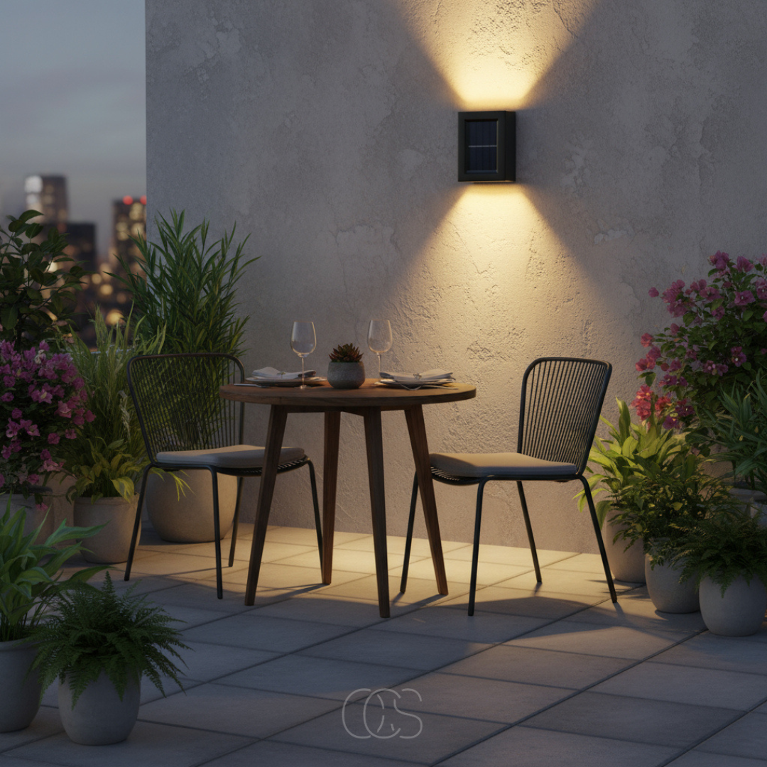 Applique murale extérieure solaire avec détecteur crépusculaire IP65 étanche pour jardin balcon et allée | Koossa