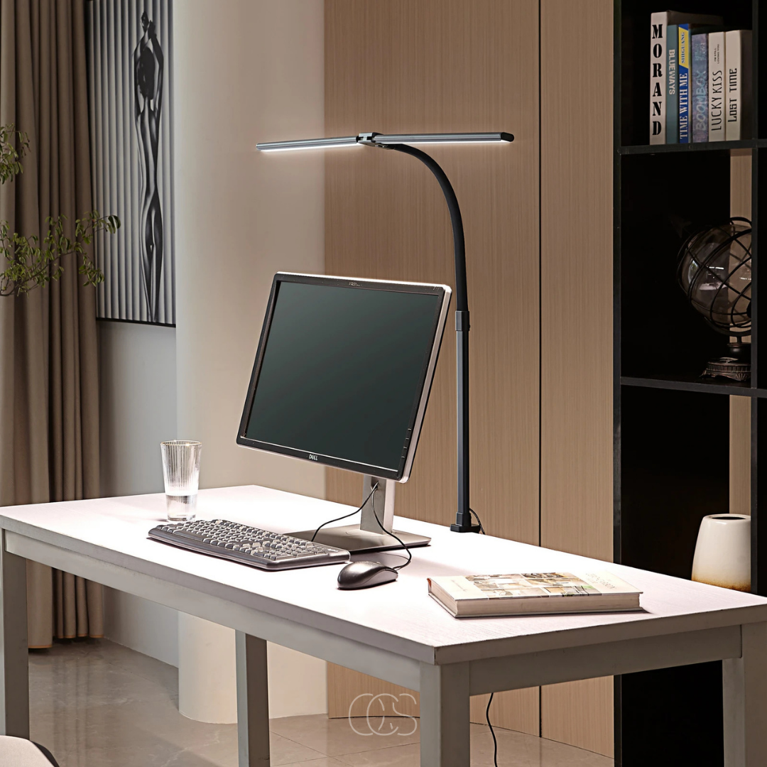 Clamp-On Gooseneck Desk Lamp, 38 in Dimmable LED Task Light, Black Iron Reading Lamp for Office, Workspace, Study Corner | Lonoma