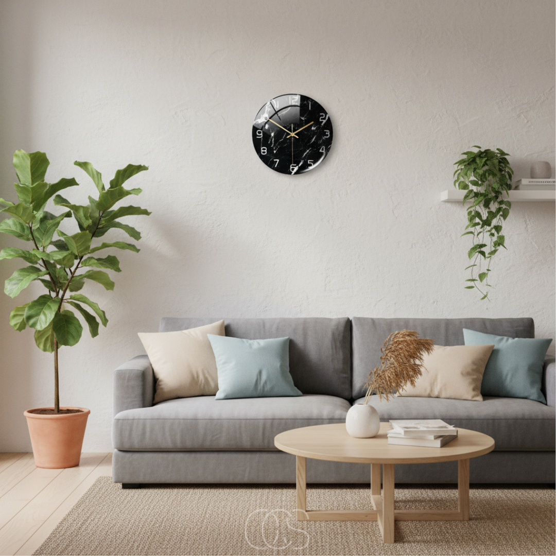 Horloge murale silencieuse effet marbre blanc 30 cm design chic minimaliste moderne pour salon chambre bureau | Koossa