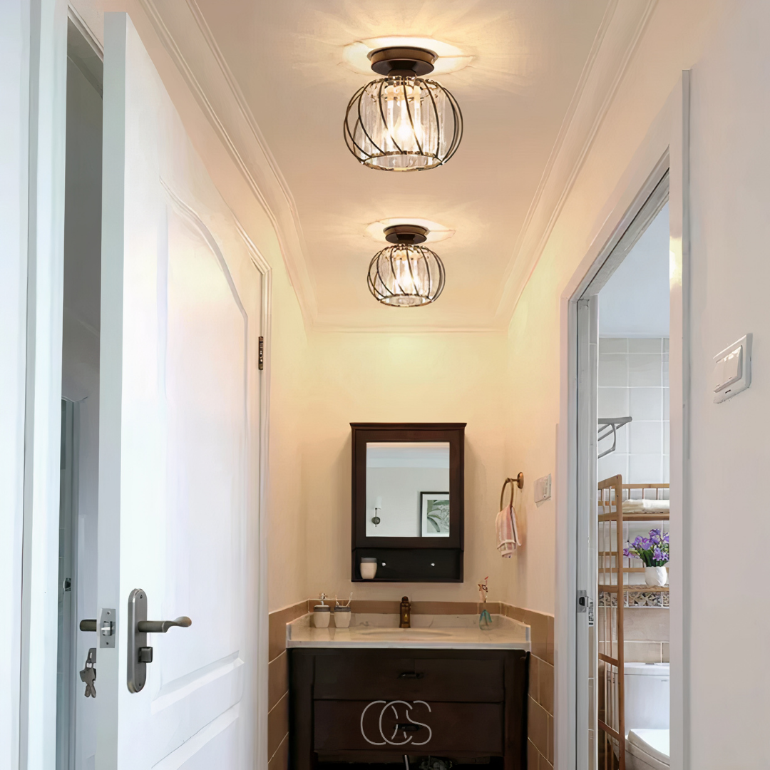 Plafonnier en verre soufflé et fer forgé Ø23 cm lumière diffuse douce pour hall chambre salon ambiance élégante | Koossa