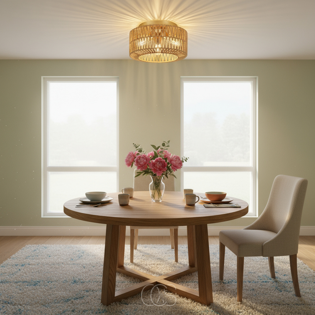 Plafonnier tressé en rotan naturel 30 cm à 3 températures de couleur pour ambiance bohème chaleureuse | Koossa