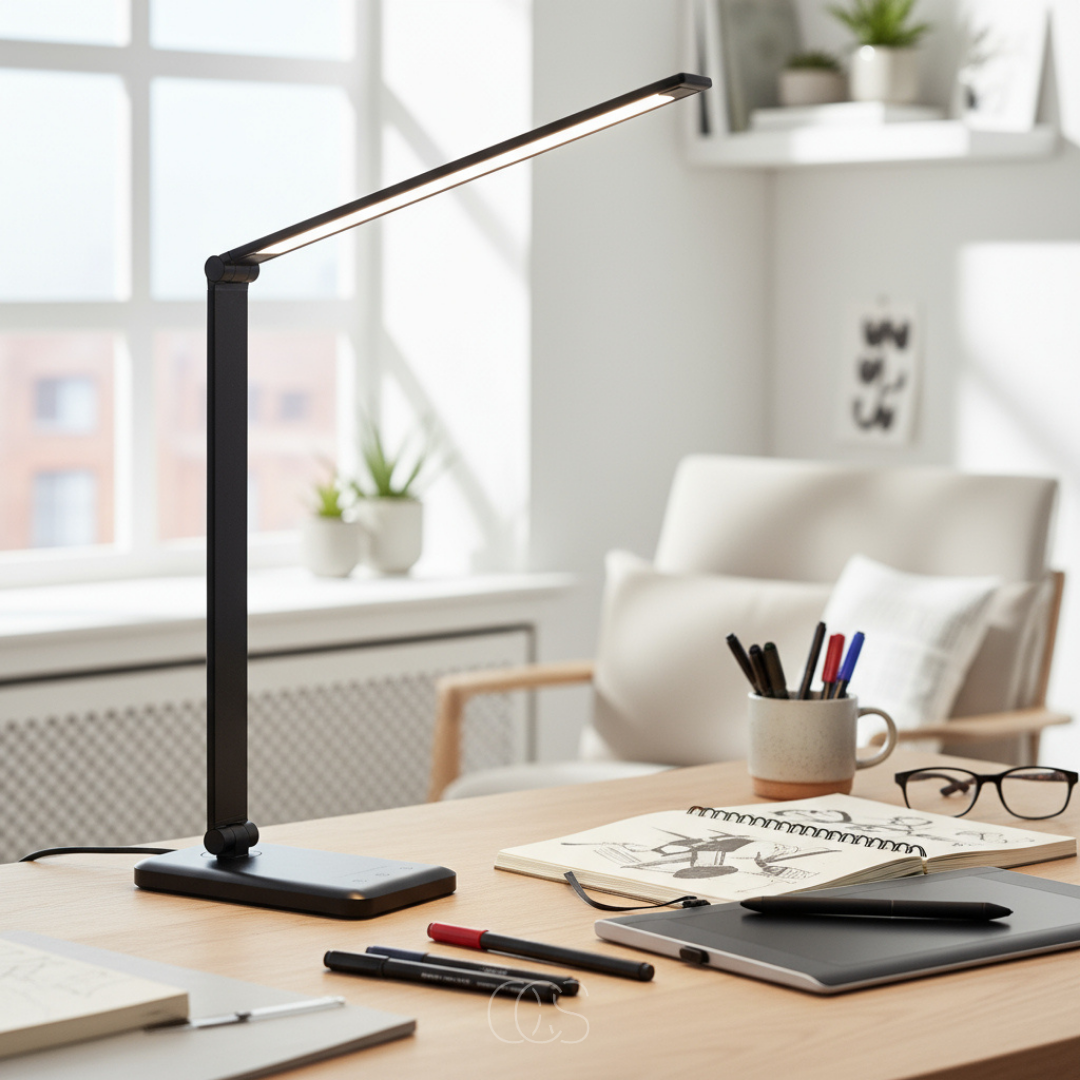Lampe de bureau LED sans fil rechargeable USB-C tactile avec variateur et trois températures de lumière noire | Koossa