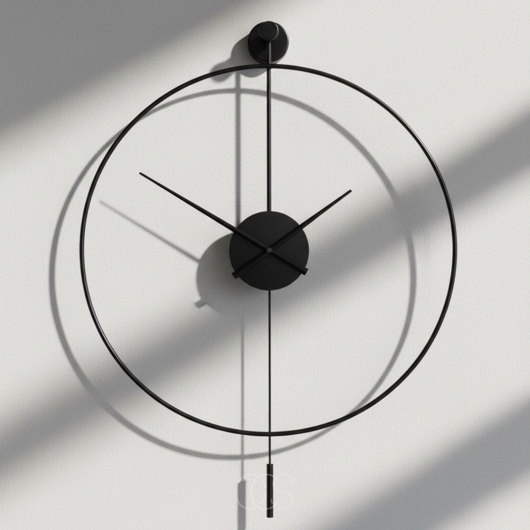 Horloge murale ronde silencieuse Ø 50 cm métal noir avec balancier décoratif élégant style industriel | Koossa