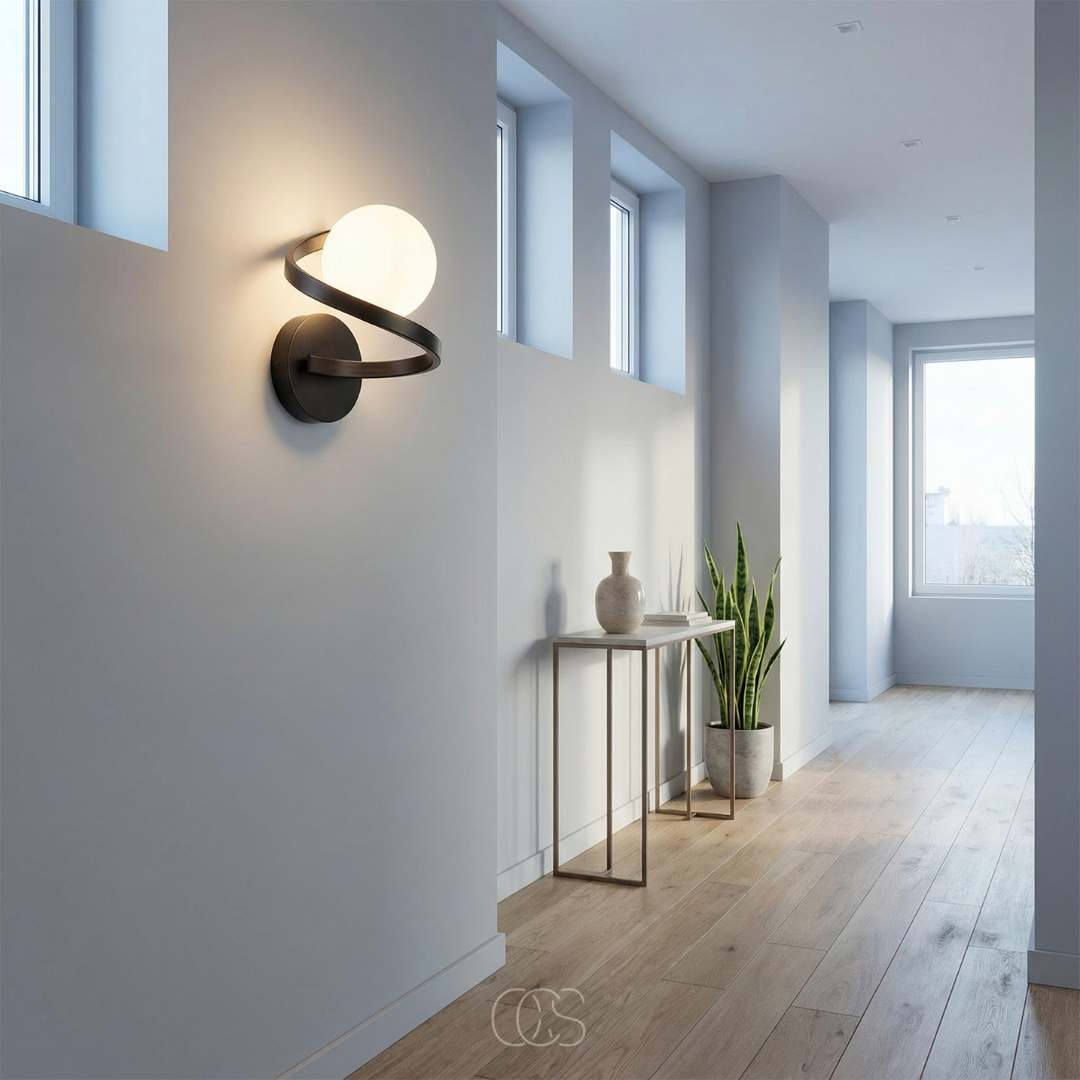 Applique murale ronde en verre dépoli noir IP44 étanche pour hall, chambre et salle de bains au style moderne | Koossa