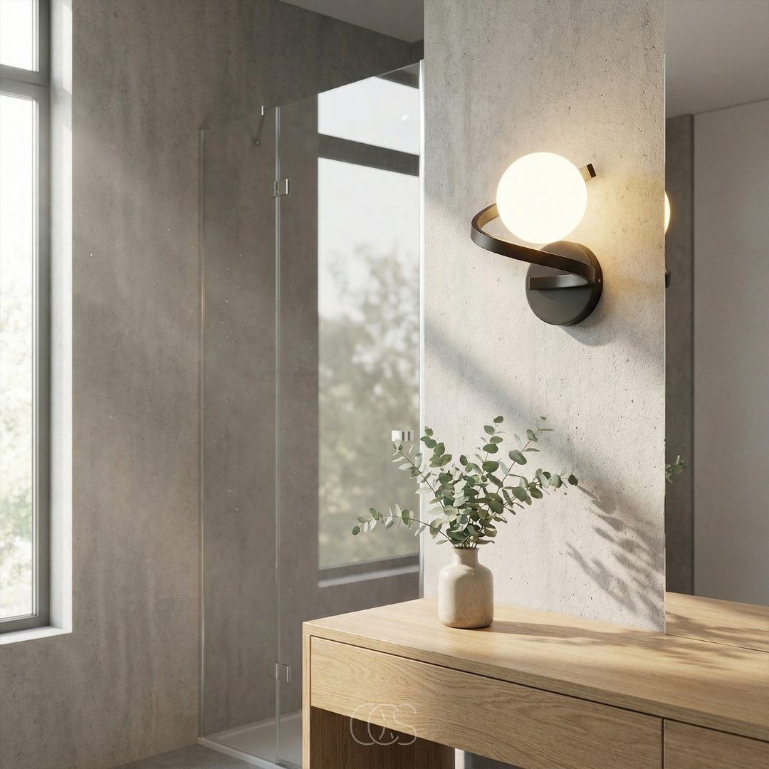 Applique murale ronde en verre dépoli noir IP44 étanche pour hall, chambre et salle de bains au style moderne | Koossa