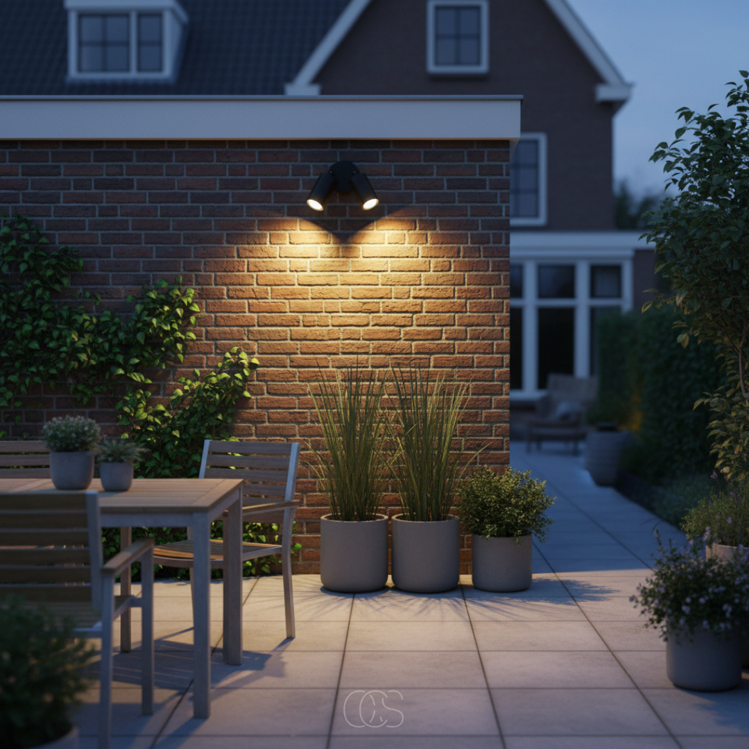 Applique murale extérieure LED double spot orientable aluminium noir étanche IP65 20 W blanc chaud pour façade | Koossa