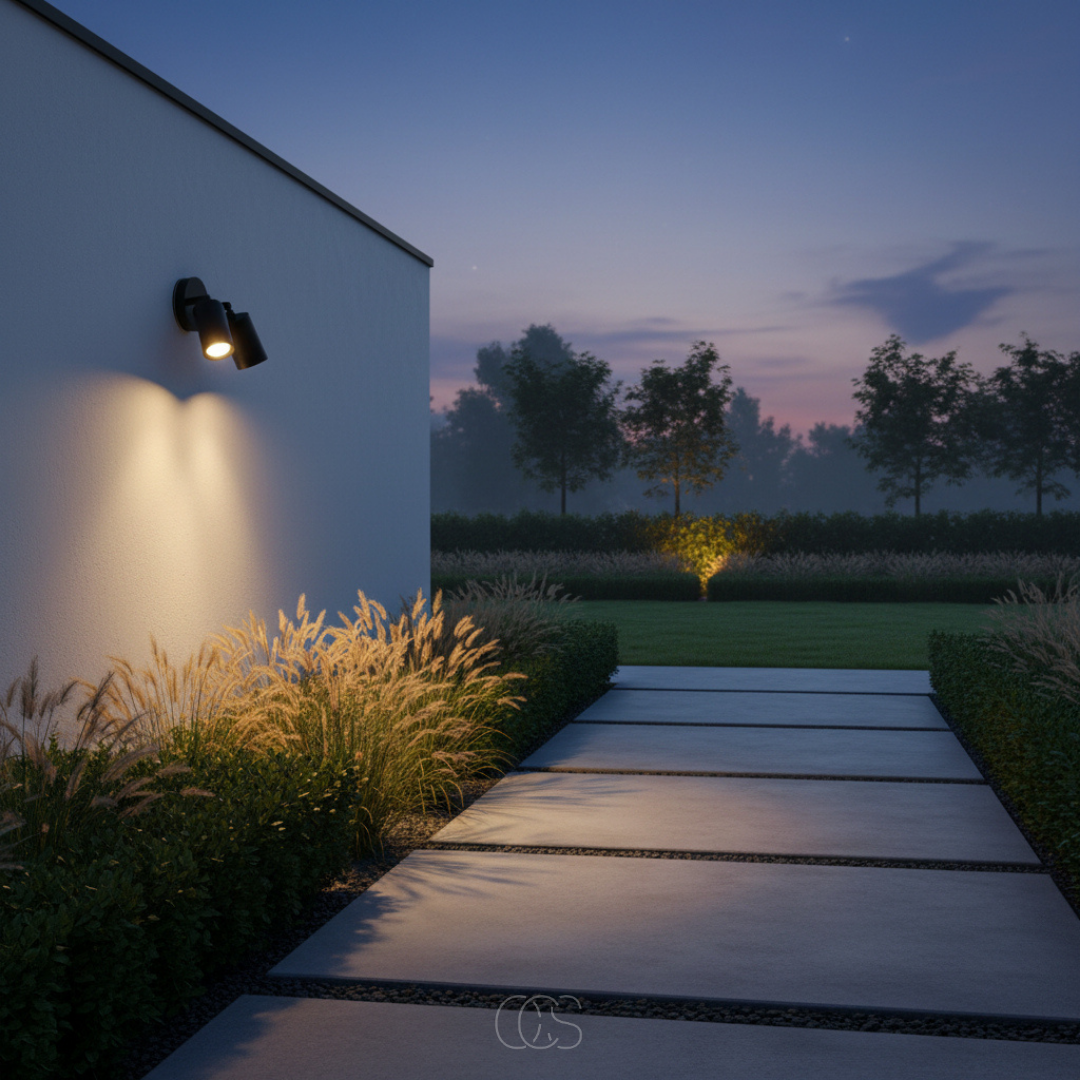 Applique murale extérieure LED double spot orientable aluminium noir étanche IP65 20 W blanc chaud pour façade | Koossa