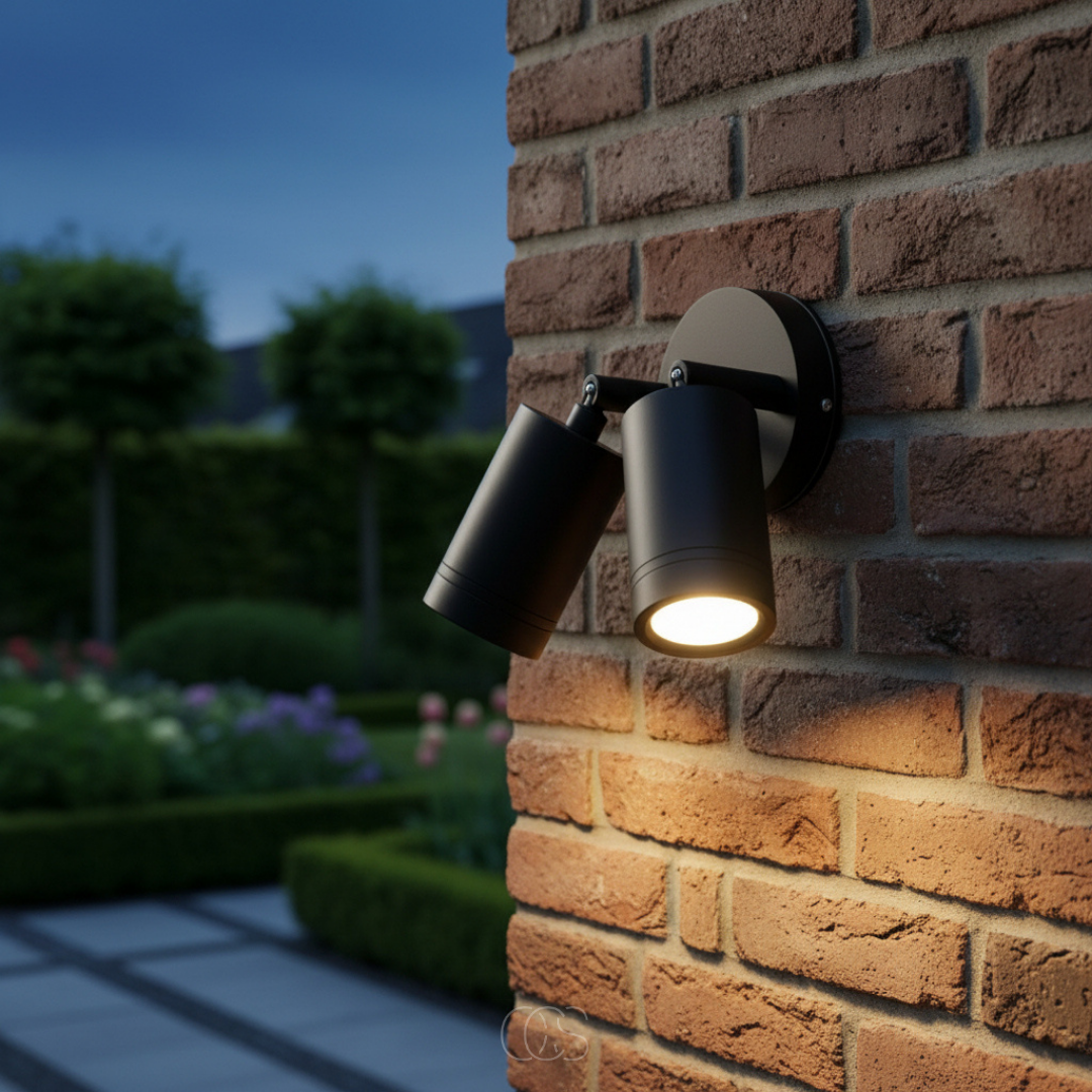 Applique murale extérieure LED double spot orientable aluminium noir étanche IP65 20 W blanc chaud pour façade | Koossa