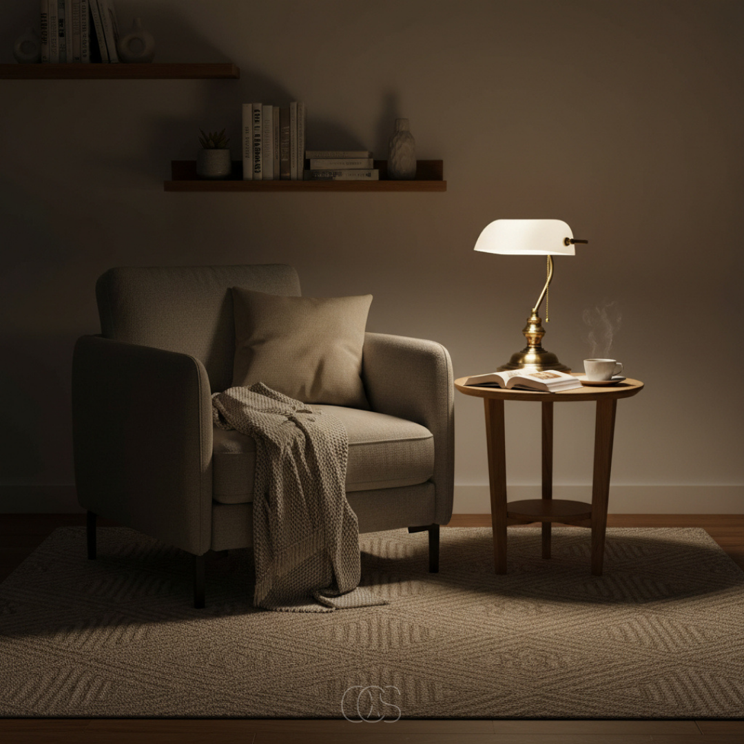Lampe de bureau classique à abat-jour blanc pivotant et pied en laiton antique style banquier rétro élégant | Koossa