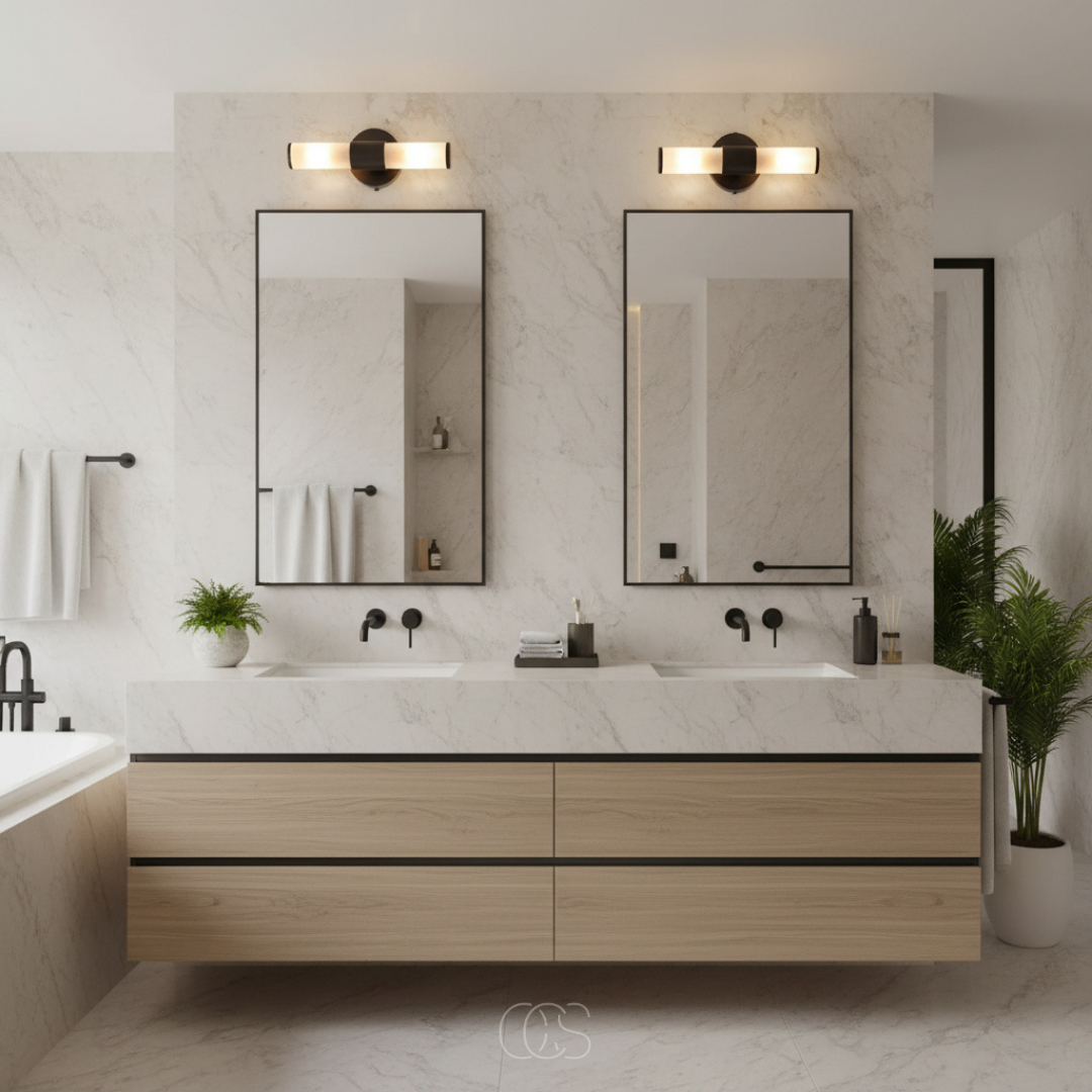 Applique murale haut et bas en verre dépoli noir pour salle de bains éclairage LED intégré 7 W blanc chaud | Koossa