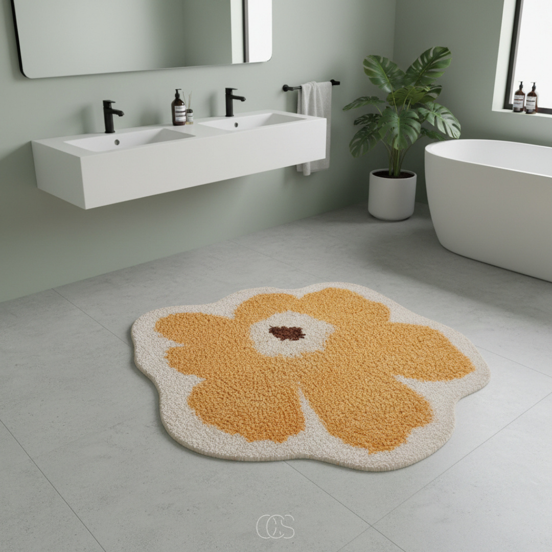Tapis de bain en forme de fleur antidérapant absorbant douceur confort salle d'eau décoration textile | Koossa
