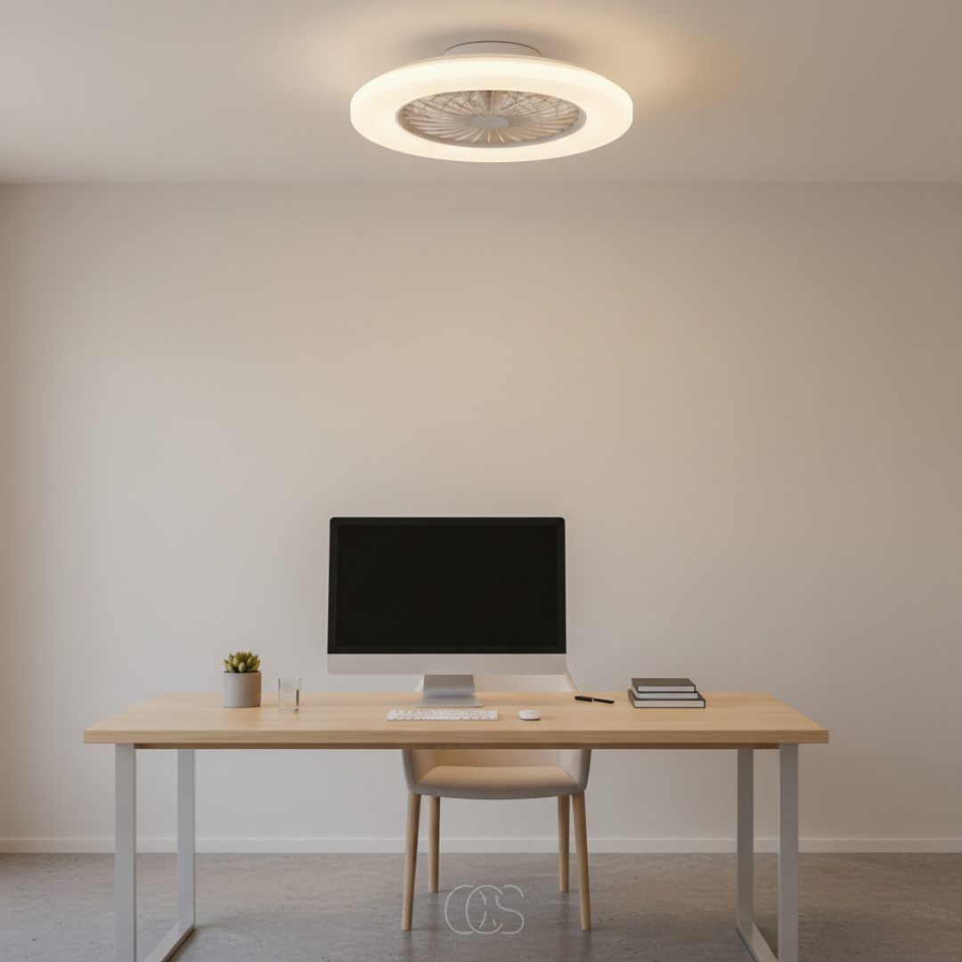 Ventilateur de plafond LED moderne avec éclairage intégré réglable dimmer silencieux blanc moteur DC économique | Koossa