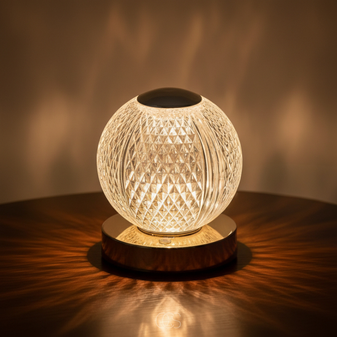 Lampe à poser tactile boule cristal LED rechargeable sans fil 3 intensités lumineuses décoration moderne | Koossa