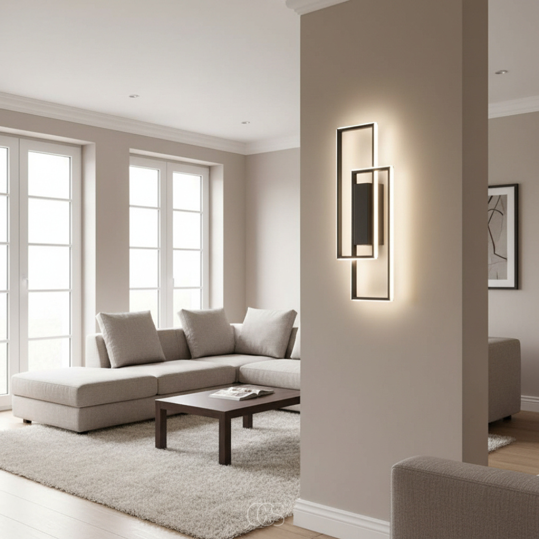 Applique murale LED rectangulaire géométrique trois températures de couleur réglables noir moderne salon | Koossa