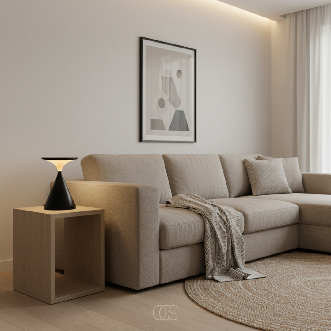 Lampe de table sans fil tactile LED rechargeable USB-C design sablier en aluminium noir mat élégante d'ambiance | Koossa