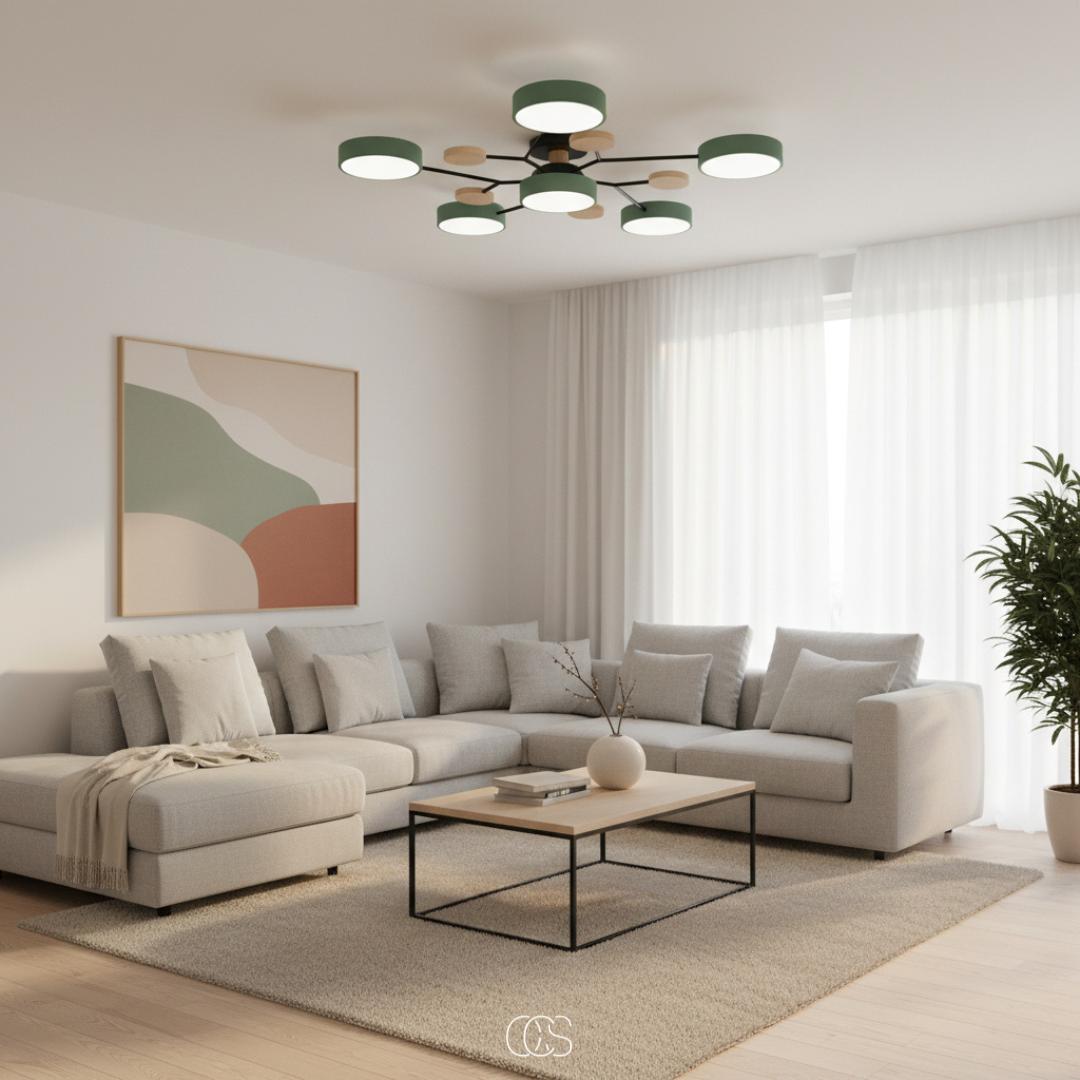 Plafonnier LED rond en métal blanc avec 4 à 6 spots orientables pour salon séjour chambre style moderne | Koossa