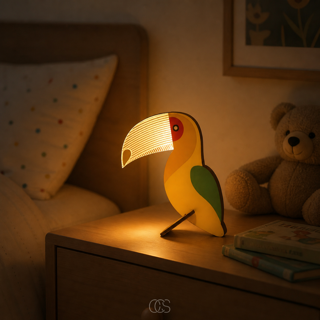 Lampe à Poser LED Enfant Motif Animal en Bois Naturel Veilleuse Douce Chambre Bébé Décoration Scandinave | Koossa