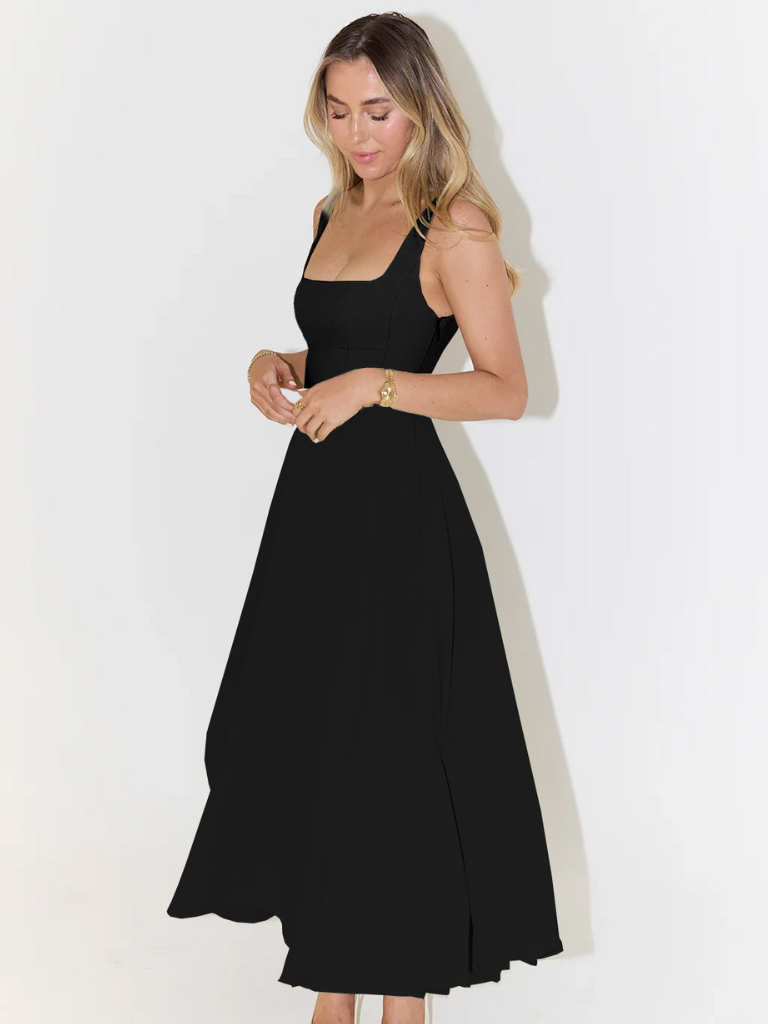 Women's Tailored Midi Dress with Square Neckline — Elegant Summer Wedding Guest Dress & Garden Party Outfit | Koossa