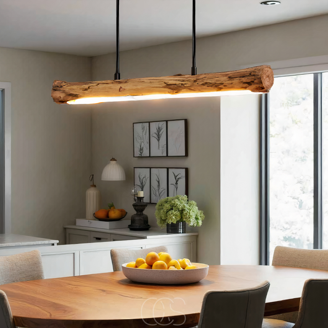 Suspension en bois massif dimmable 80 cm LED intégrée blanc chaud style moderne pour salle à manger et cuisine | Koossa