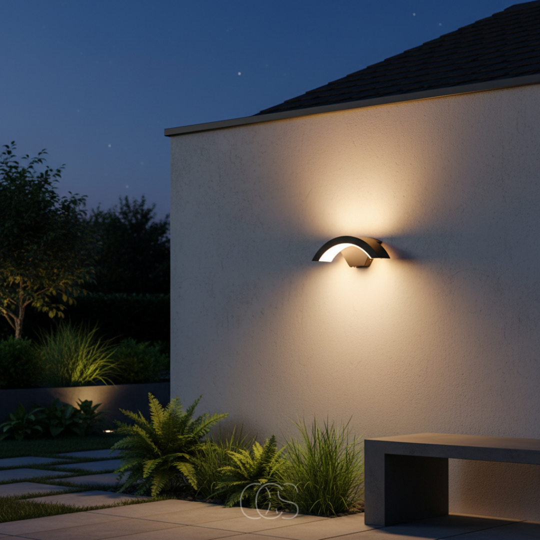 Applique murale extérieure demi-arche avec détecteur de mouvement LED 800 lumens IP65 en aluminium noir jardin | Koossa