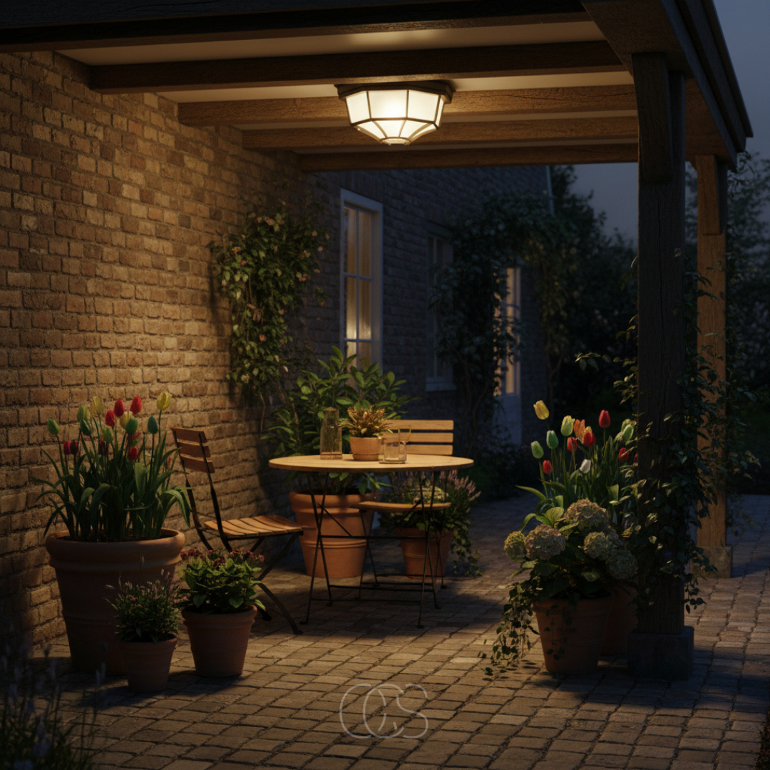 Plafonnier extérieur en aluminium et verre gris foncé E27 dimmable IP44 étanche pour terrasse jardin balcon | Koossa