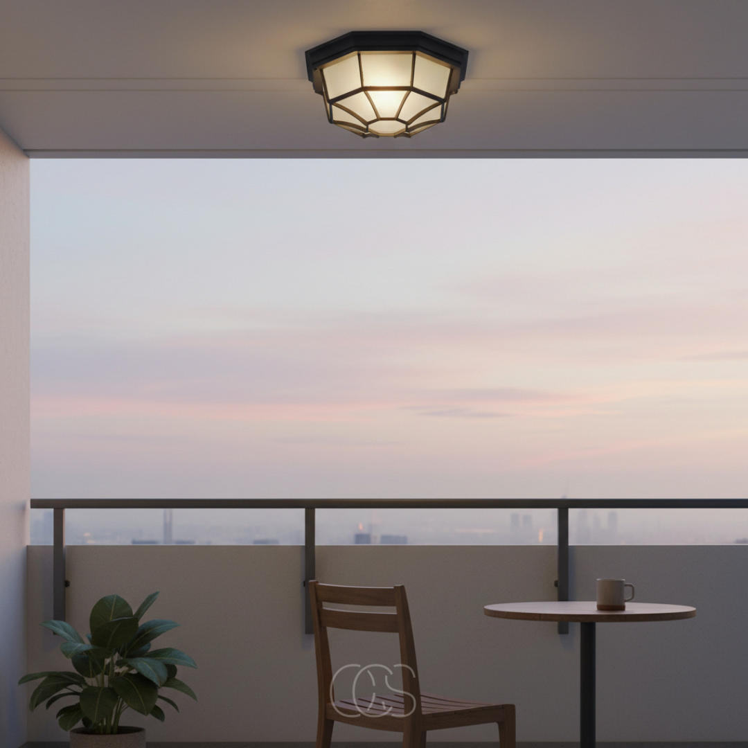 Plafonnier extérieur en aluminium et verre gris foncé E27 dimmable IP44 étanche pour terrasse jardin balcon | Koossa