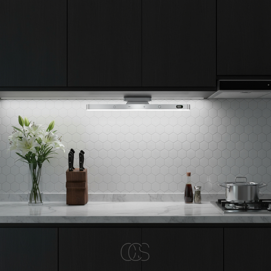 Réglette LED magnétique sans fil • Lumière douce modulable • Éclairage moderne pour cuisine et escalier | Koossa