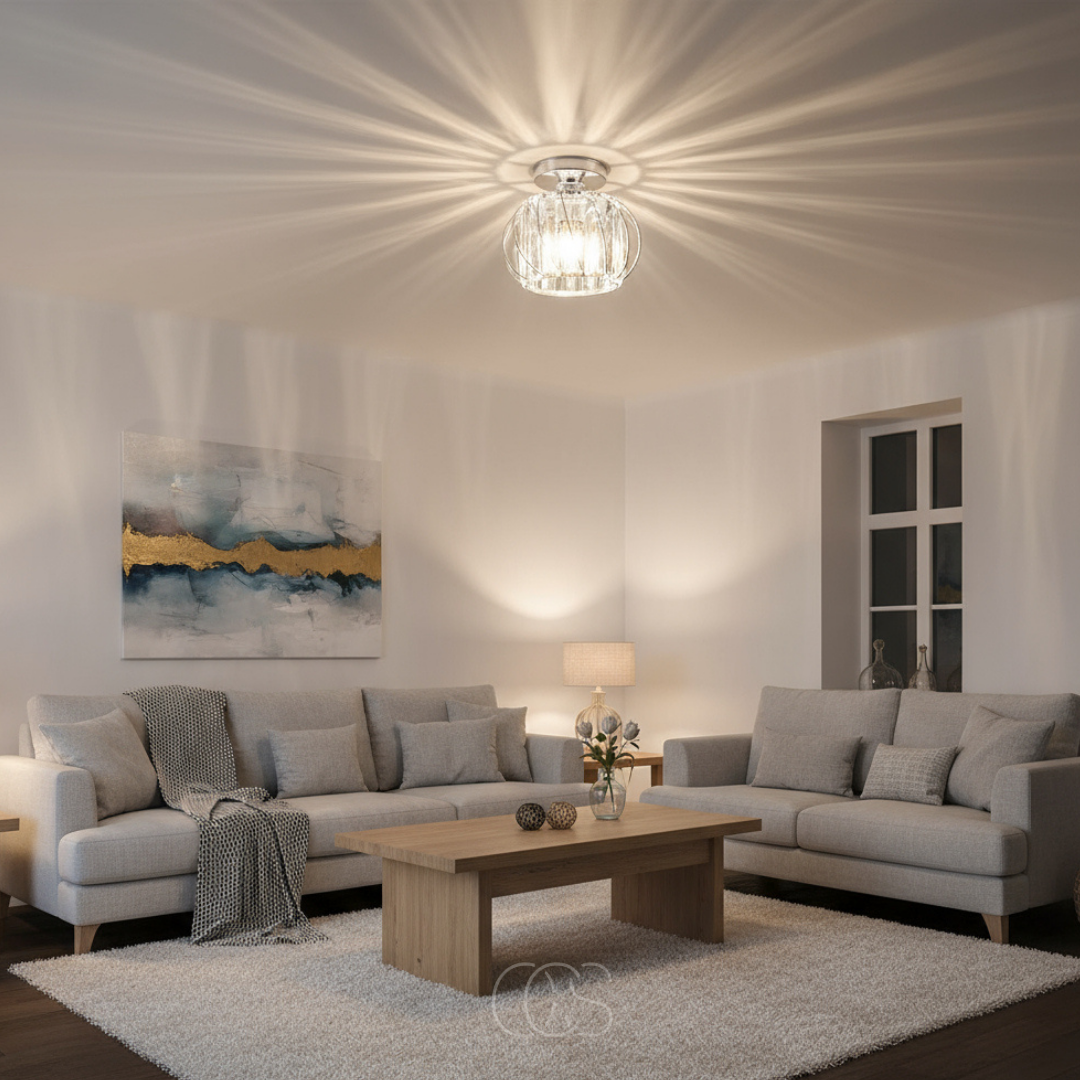 Plafonnier en verre soufflé et fer forgé Ø23 cm lumière diffuse douce pour hall chambre salon ambiance élégante | Koossa