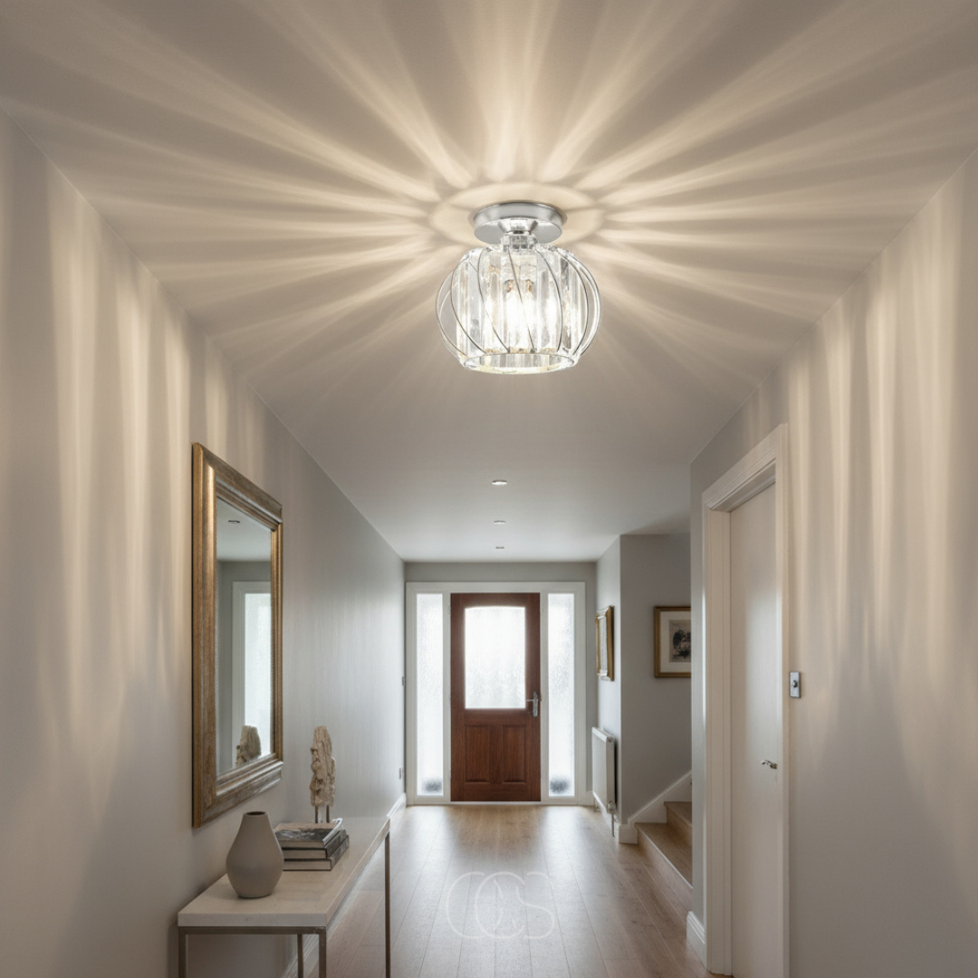 Plafonnier en verre soufflé et fer forgé Ø23 cm lumière diffuse douce pour hall chambre salon ambiance élégante | Koossa