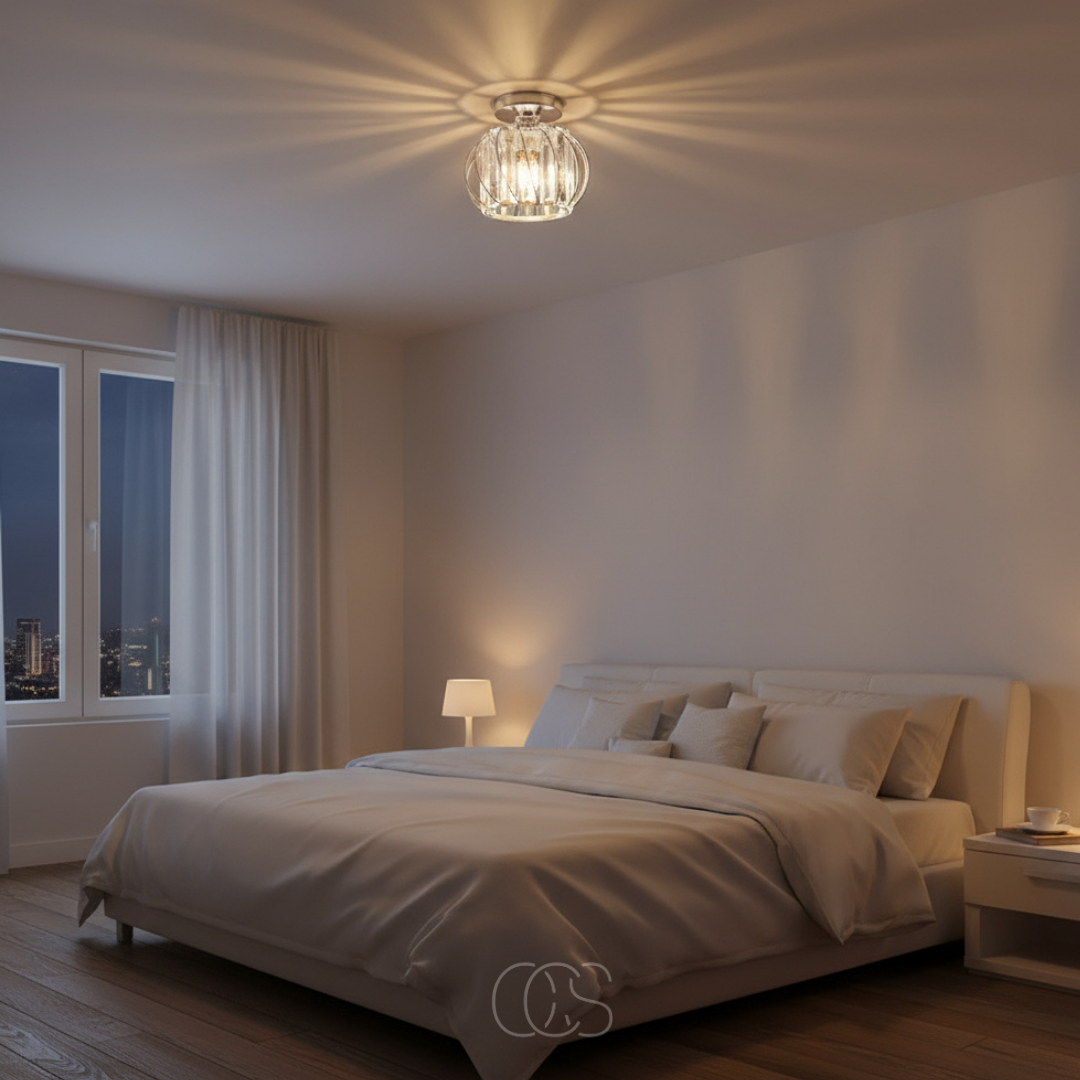 Plafonnier en verre soufflé et fer forgé Ø23 cm lumière diffuse douce pour hall chambre salon ambiance élégante | Koossa