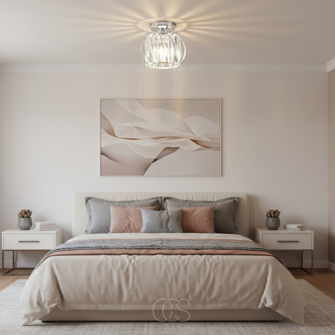 Plafonnier en verre soufflé et fer forgé Ø23 cm lumière diffuse douce pour hall chambre salon ambiance élégante | Koossa