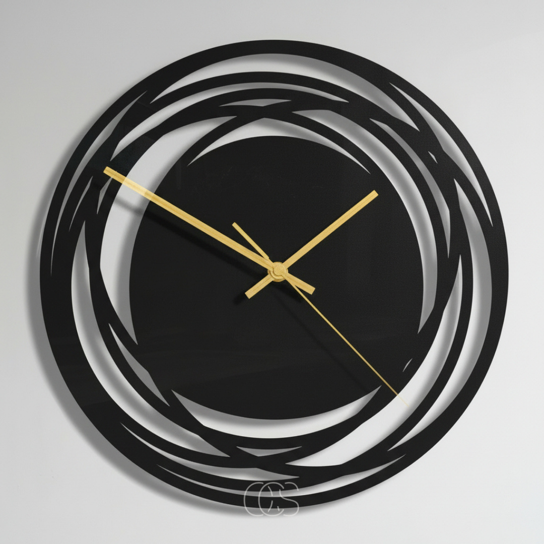 Horloge murale silencieuse noire Ø 30 cm finition cristal quartz précis décoration intérieur moderne élégant | Koossa